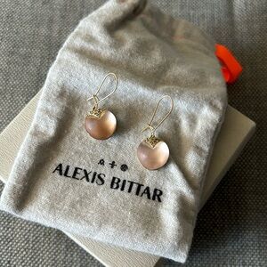Alexis Bittar peach lucite drop earrings with pave embellishment